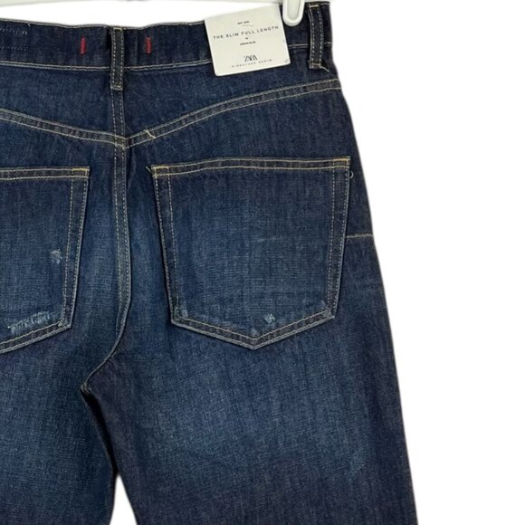 Zara Women Distressed Slim Full-Length Straight Leg Mid Rise Blue Jeans Sz 6 NWT - Picture 8 of 16